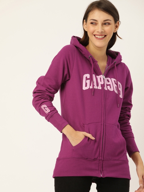 

GAP Women Purple Printed Hooded Sweatshirt