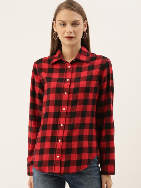 

GAP Women Red & Black Regular Fit Checked Casual Shirt