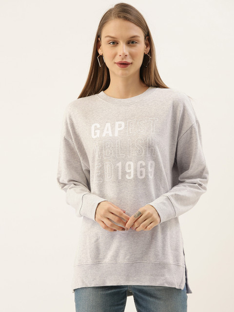 

GAP Women Grey Printed Sweatshirt