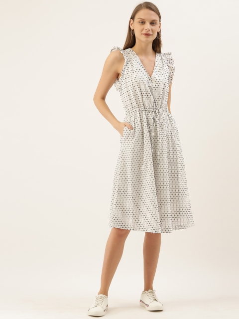 

GAP Women White Self Design A-Line Dress with Tie-up Detailing