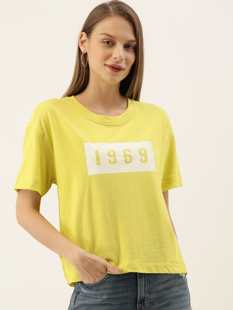 

GAP Women Yellow Printed Round Neck T-shirt