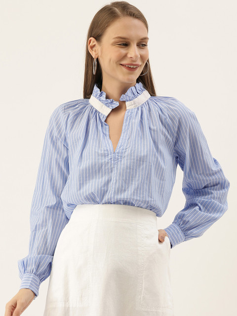 

GAP Women Blue Striped Shirt Style Top