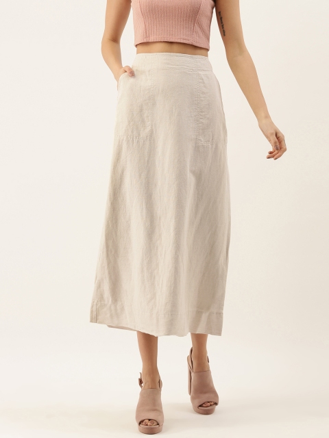 

GAP Women Off-White Solid A-Line Skirt