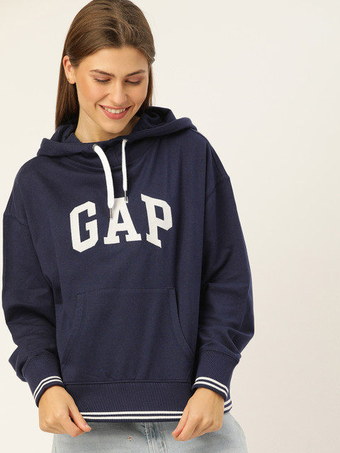 

GAP Women Navy Blue Printed Hooded Sweatshirt