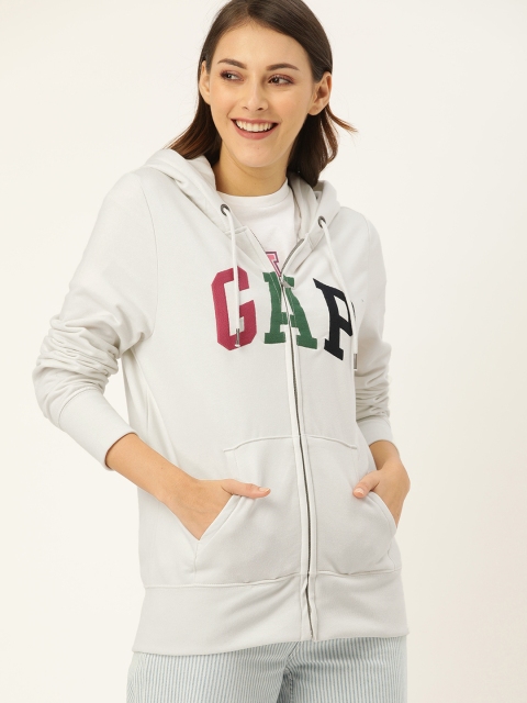 

GAP Women White & Multicoloured Printed Hooded Sweatshirt