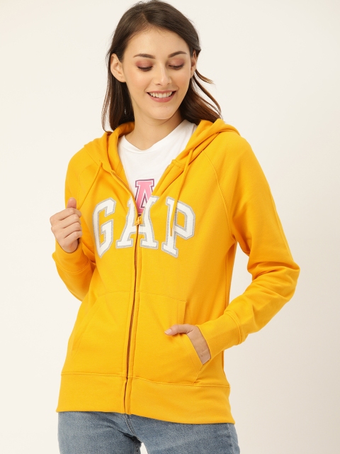 

GAP Women Mustard Yellow Applique Hooded Sweatshirt