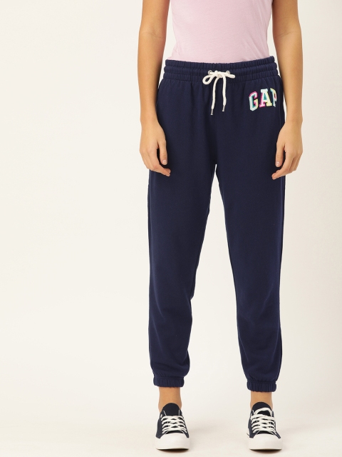 

GAP Women Navy Blue Solid Straight Fit Joggers With Applique Detailing