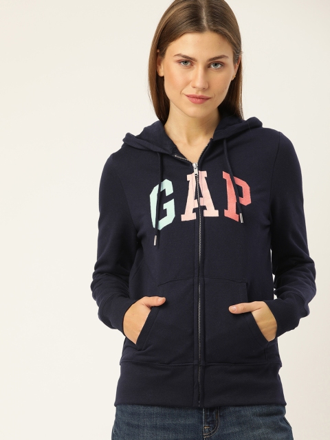 

GAP Women Navy Blue Printed Hooded Sweatshirt