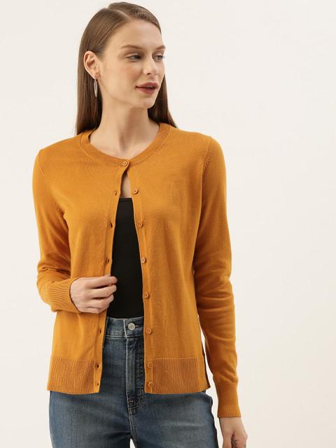 

GAP Women Mustard Solid Front-Open Sweater