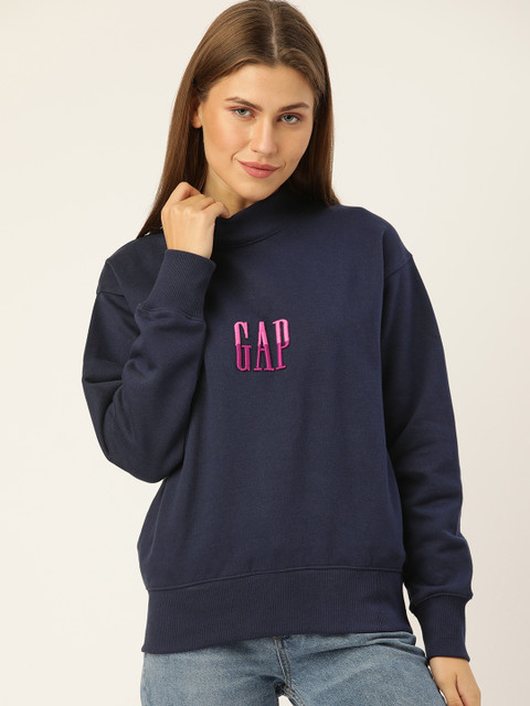 

GAP Women Navy Blue & Purple Embroidered Sweatshirt