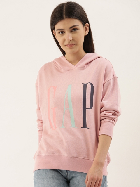 

GAP Women Pink Logo Printed Hooded Sweatshirt