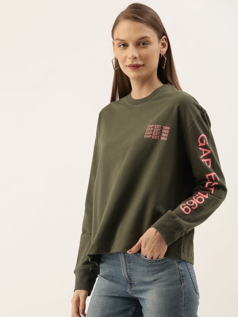 

GAP Women Olive Green Solid Sweatshirt