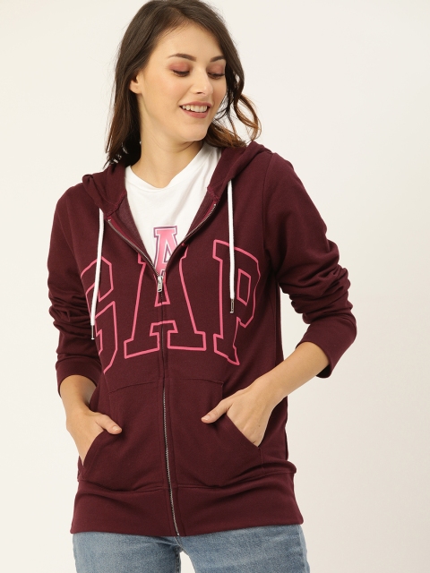 

GAP Women Maroon & Pink Printed Hooded Sweatshirt