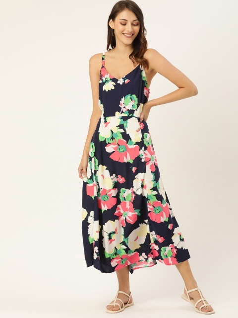 

GAP Women Navy Blue & Pink Floral Printed A-Line Dress
