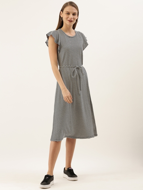 

GAP Women Navy Blue & White Striped A-Line Dress with Tie-up