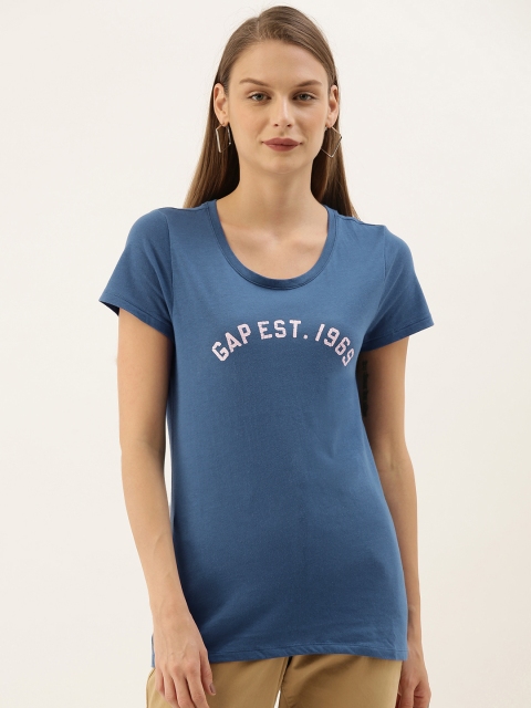 

GAP Women Blue Printed Round Neck T-shirt