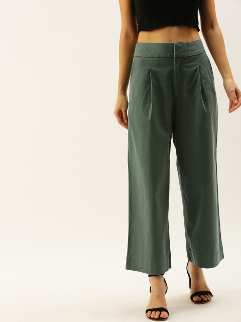 

GAP Women Olive Green Flared Solid Parallel Trousers