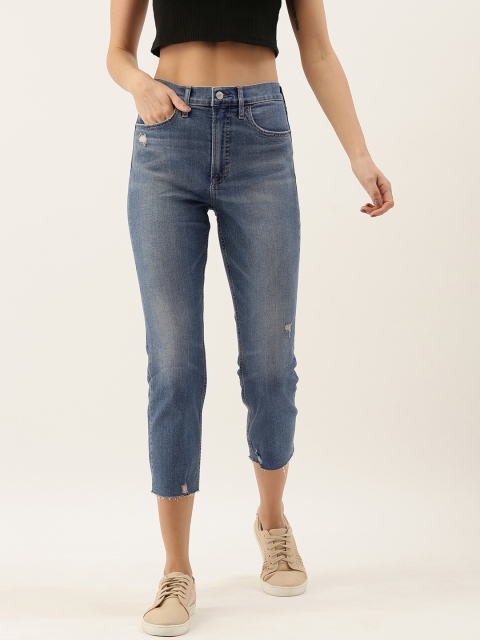 

GAP Women Blue Straight Fit Mid-Rise Low Distress Stretchable Cropped Jeans