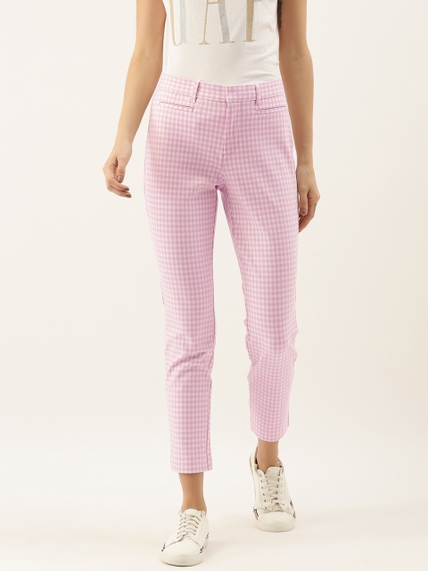 

GAP Women Pink Skinny Fit Checked Regular Trousers