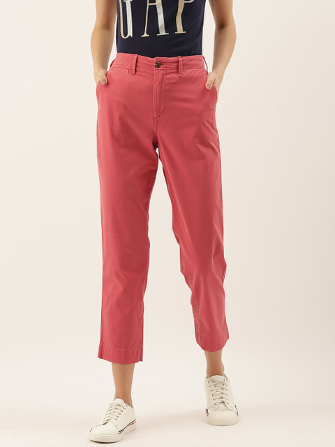 

GAP Women Red Straight Fit Solid Straight Fit Cropped Trousers