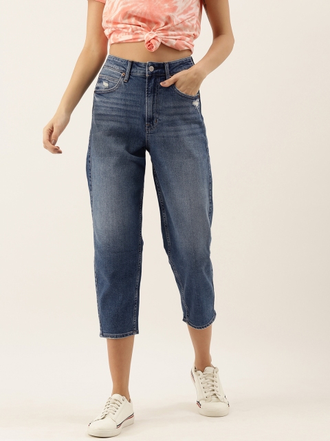 

GAP Women Blue Relaxed Fit High-Rise Low Distress Stretchable Cropped Jeans