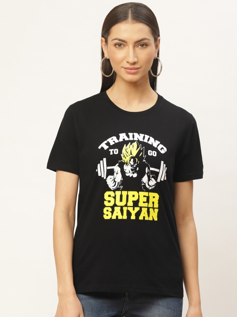 

PRINTOCTOPUS Women Black & Yellow Printed Round Neck T-shirt
