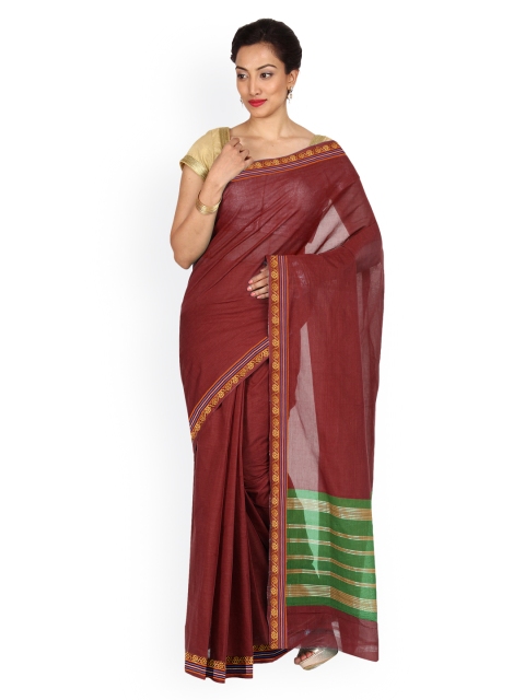 

Platinum Maroon Cotton Handloom Traditional Saree