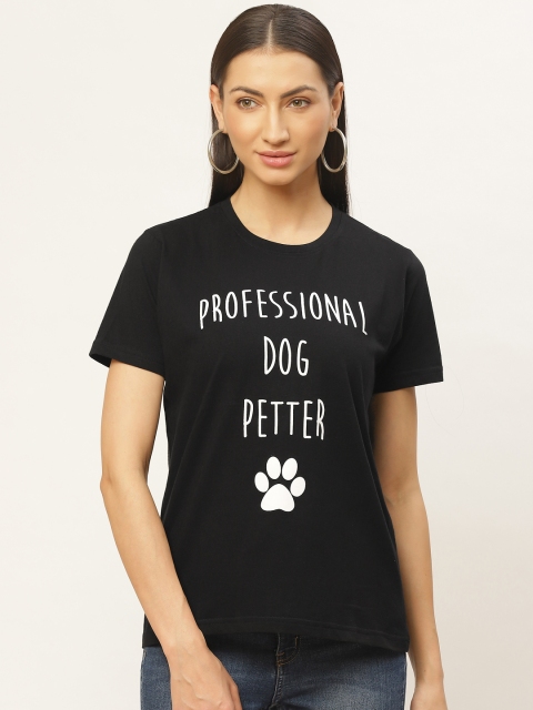 

PRINTOCTOPUS Women Black & White Printed Round Neck T-shirt