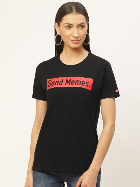 

PRINTOCTOPUS Women Black & Red Printed Round Neck T-shirt