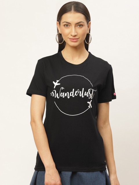 

PRINTOCTOPUS Women Black & White Printed Round Neck T-shirt