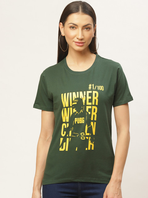 

PRINTOCTOPUS Women Green & Yellow Printed Round Neck T-shirt