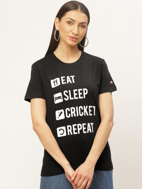 

PRINTOCTOPUS Women Black & White Printed Round Neck T-shirt