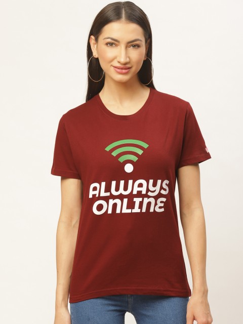 

PRINTOCTOPUS Women Maroon & White Printed Round Neck T-shirt