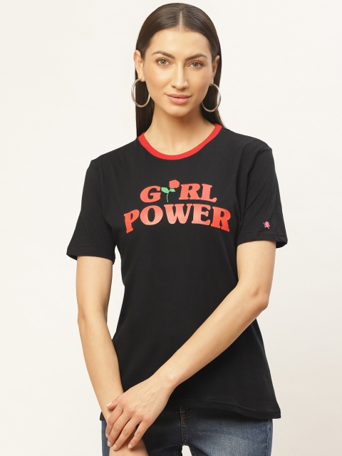

PRINTOCTOPUS Women Black & Red Printed Round Neck T-shirt
