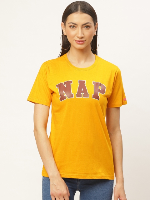 

PRINTOCTOPUS Women Mustard Yellow & Red Printed Round Neck T-shirt