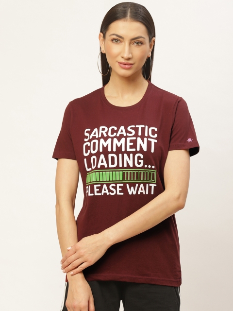 

PRINTOCTOPUS Women Maroon & White Printed Round Neck T-shirt