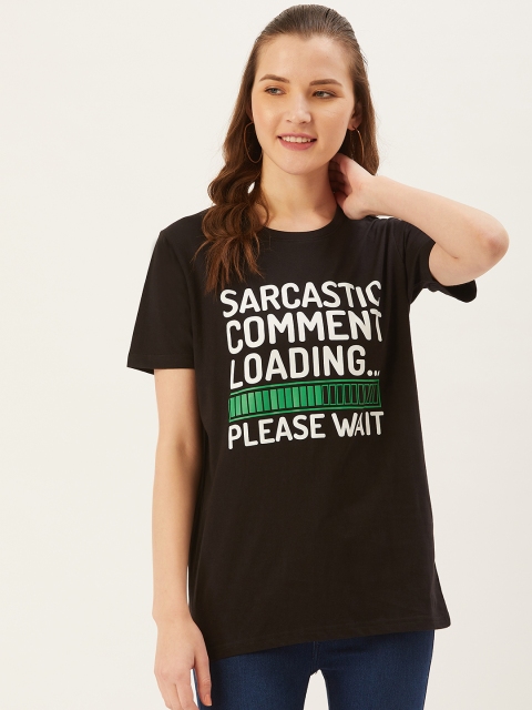 

PRINTOCTOPUS Women Black & White Printed Round Neck T-shirt