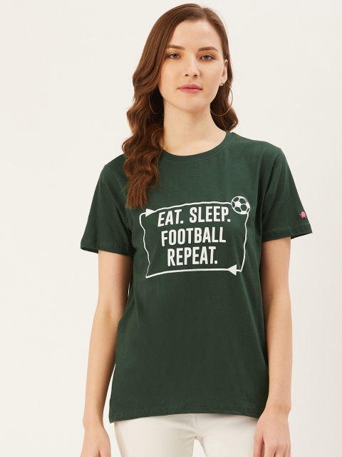 

PRINTOCTOPUS Women Green & White Printed Round Neck T-shirt