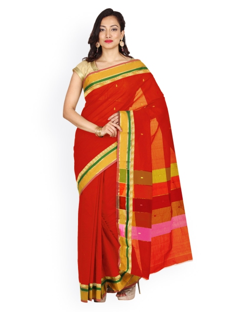 

Platinum Red Handloom Cotton Traditional Saree