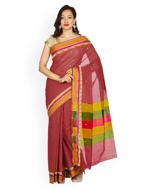 

Platinum Maroon Handloom Cotton Traditional Saree