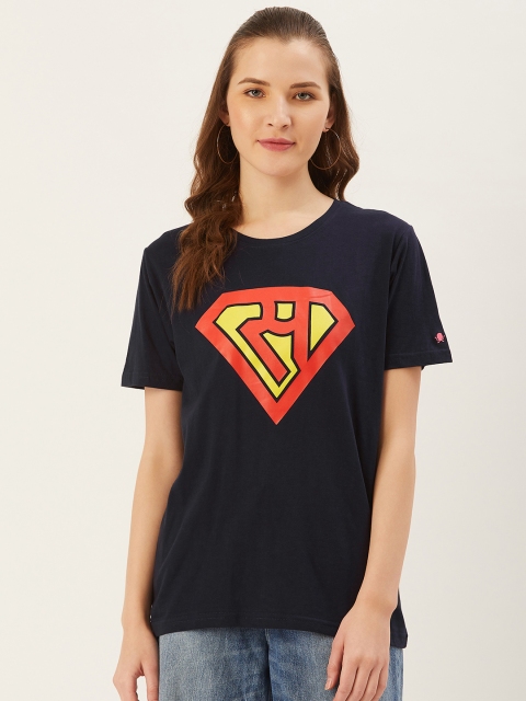 

PRINTOCTOPUS Women Navy Blue Red Superman Printed Round Neck Pure Cotton T-shirt