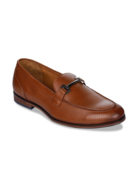 

CASOR Men Tan Brown Textured Leather Formal Slip-Ons