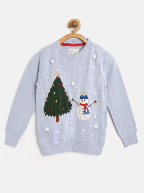 

Cherry Crumble Boys Blue & Green Snowman Self Design Pullover