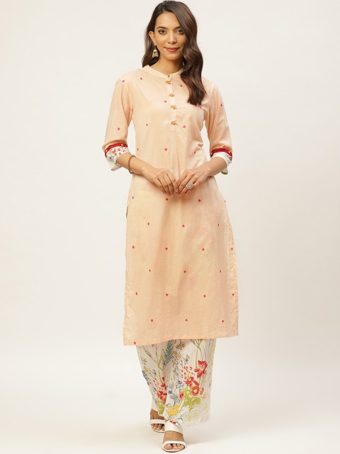 

FABRIC FITOOR Women Beige & White Printed Kurta with Palazzos