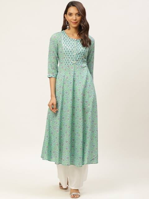 

FABRIC FITOOR Women Blue & Pink Printed Anarkali Kurta
