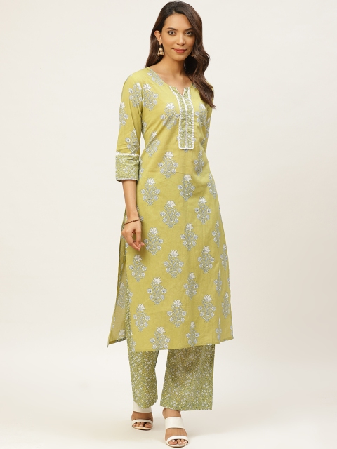 

FABRIC FITOOR Women Green & White Printed Kurta with Palazzos