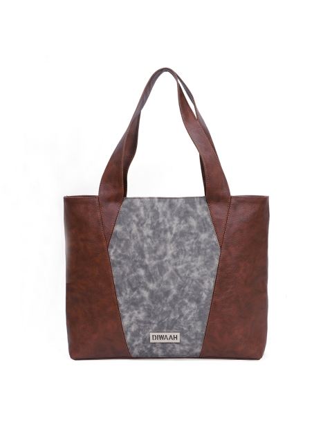 

Diwaah Brown & Grey Colourblocked Tote Bag