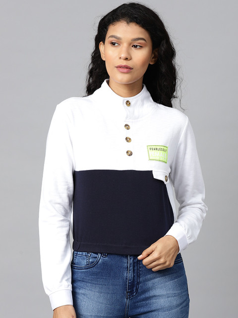

Hubberholme Women White & Black Colourblocked Sweatshirt