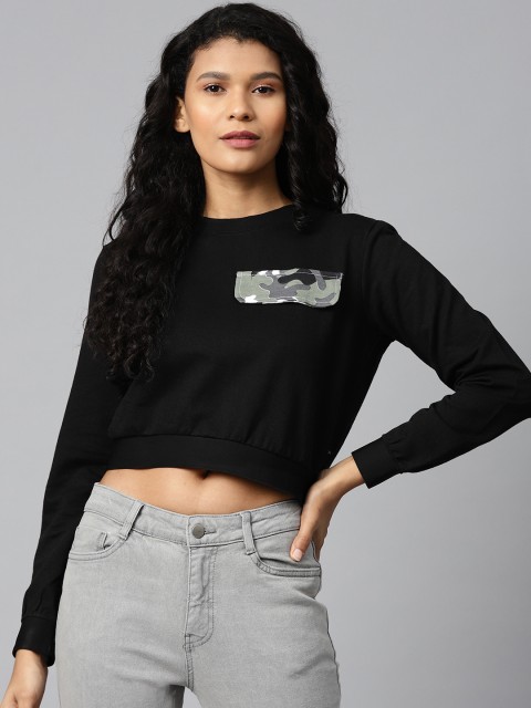 

Hubberholme Women Black Solid Cropped Sweatshirt