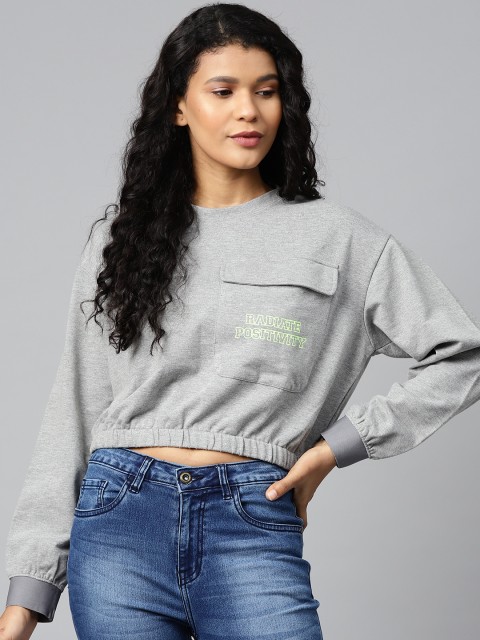 

Hubberholme Women Grey Melange Solid Cropped Sweatshirt